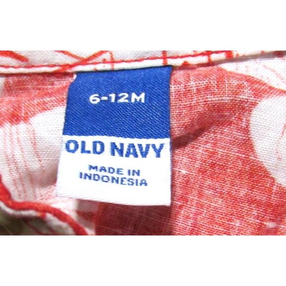 Old Navy Infant Boy Linen Blend Shirt Size 6–12M Red with White Tropical Leaves - Picture 4 of 5